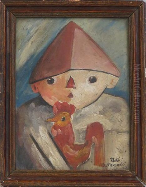 Child With Rooster Oil Painting by Tadeusz (Tade) Makowski