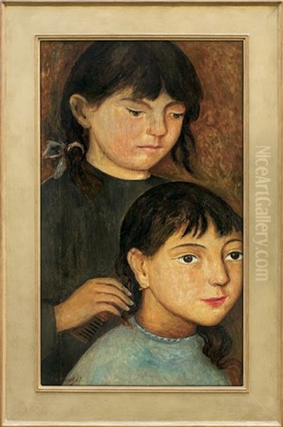 Two Girls Oil Painting by Tadeusz (Tade) Makowski