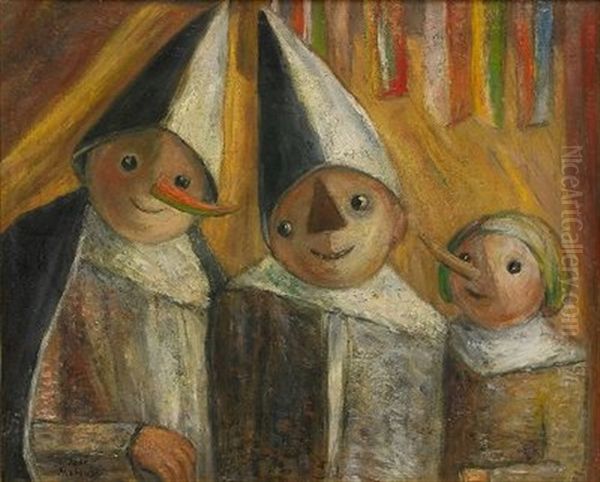 Trois Enfants Au Drapeau Oil Painting by Tadeusz (Tade) Makowski