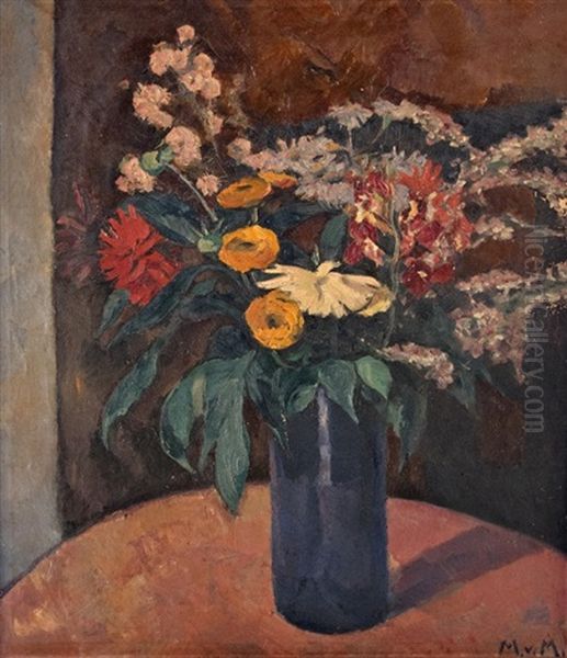 Autumn Flowers In Blue Vase by Marie Von Malachowski-Nauen