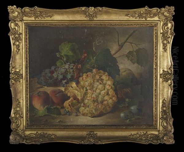 Still Life With Grapes And Peaches Oil Painting by Francesco Malacrea