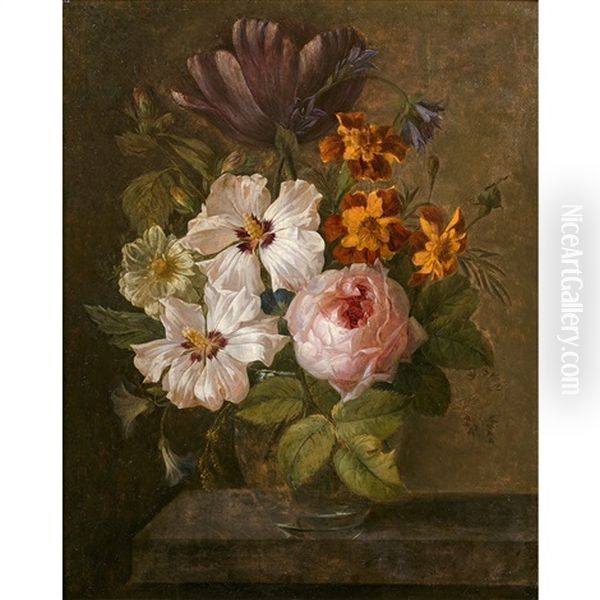 Bouquet De Fleurs Sur Un Entablement Oil Painting by Joseph-Laurent Malaine