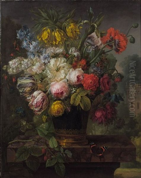 Bouquet De Fleurs Dans Un Vase En Porcelaine Oil Painting by Joseph-Laurent Malaine