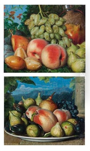 Pommes Et Figues Dans Une Assiette (+ Poires, Pommes Et Prunes Et Raisins A L'exterieur; Pair) Oil Painting by Joseph-Laurent Malaine