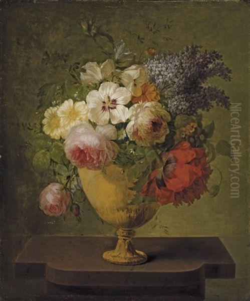 Roses, Lilas Et Autres Fleurs Dans Un Vase Oil Painting by Joseph-Laurent Malaine