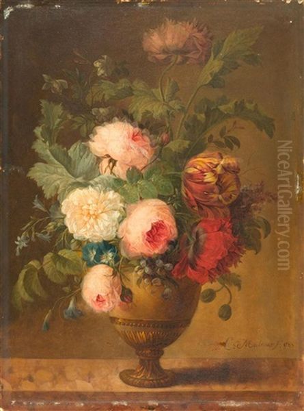 Blumenstrauss In Einer Vase Auf Einer Steinplatte Oil Painting by Joseph-Laurent Malaine