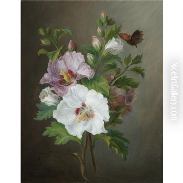 A Still Life Of A Bouquet Rose Of Sharon Oil Painting by Joseph-Laurent Malaine