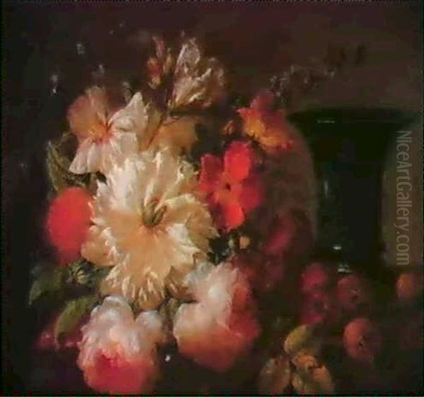 Natures Mortes Aux Fleurs Sur Un Entablement Oil Painting by Joseph-Laurent Malaine