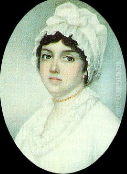 Mrs. James Sinkler (nee Margaret Cantey), Wearing White Dress With Frilled Collar And Matching Bonnet Oil Painting by Edward Greene Malbone