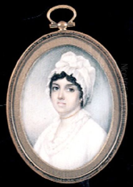 Mrs. James Sinkler (nee Margaret Cantey), Wearing White Dress With Frilled Collar And Matching Bonnet Oil Painting by Edward Greene Malbone