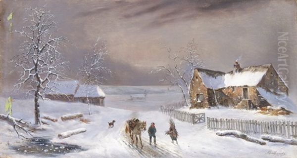 Winterlandschaft Mit Reisigsammlern Und Hausern Oil Painting by Louis-Claude Malbranche