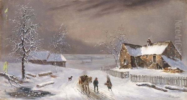 Winterlandschaft Mit Reisigsammlern Und Hausern Oil Painting by Louis-Claude Malbranche