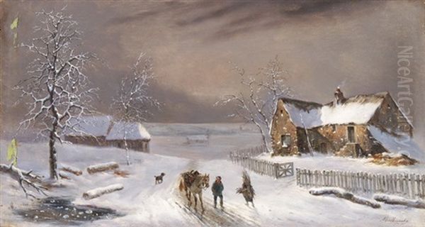 Winterlandschaft Mit Reisigsammler Und Hausern Oil Painting by Louis-Claude Malbranche