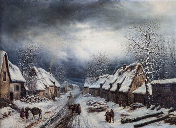 Paysage De Neige Huile Sur Toile Signee En Bas A Droite Et Datee 1836 Rentoilage Oil Painting by Louis-Claude Malbranche