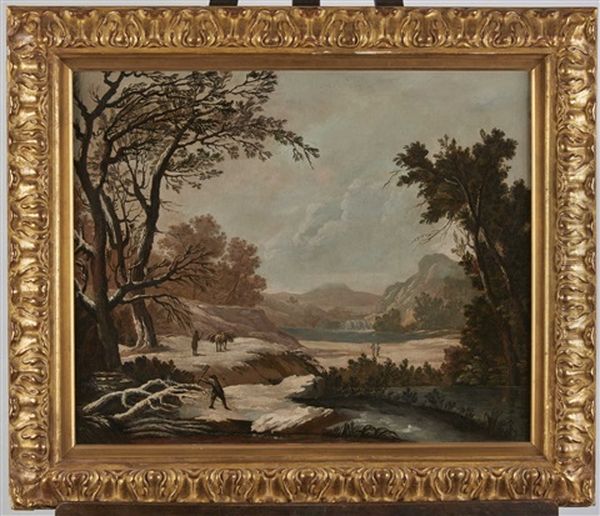 Paysage De Neige Avec Un Bucheron Oil Painting by Louis-Claude Malbranche