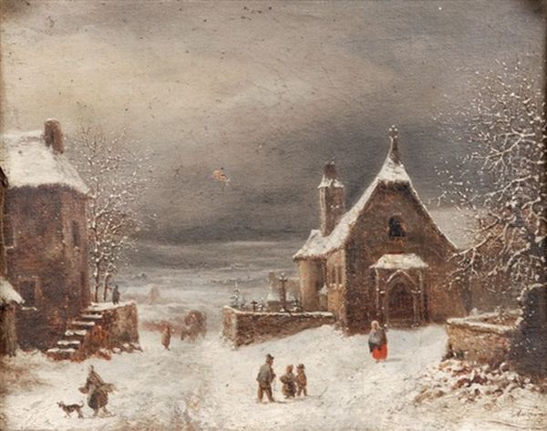 Paysage D'hiver Oil Painting by Louis-Claude Malbranche