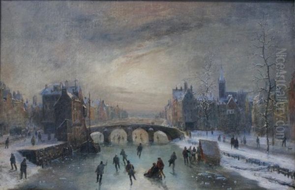 Villageois Patinant Oil Painting by Louis-Claude Malbranche