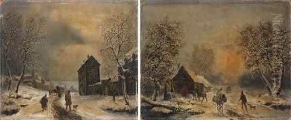 Promeneurs Dans Un Paysage Enneige (pair) Oil Painting by Louis-Claude Malbranche