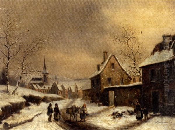 Paysage Sous La Neige Oil Painting by Louis-Claude Malbranche