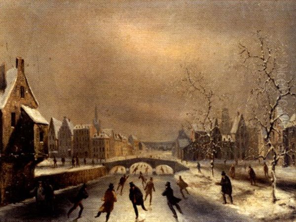 Les Patineurs Oil Painting by Louis-Claude Malbranche