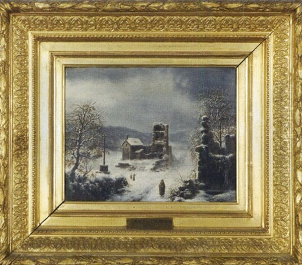 Ruines Sous La Neige Oil Painting by Louis-Claude Malbranche