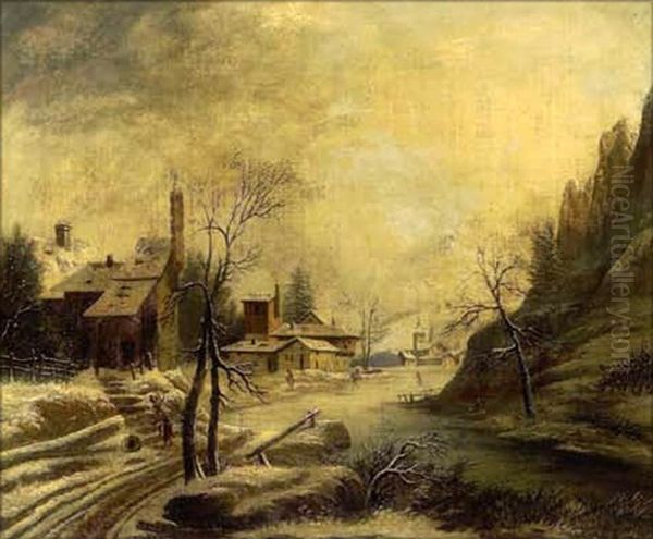 Paysage D'hiver Oil Painting by Louis-Claude Malbranche