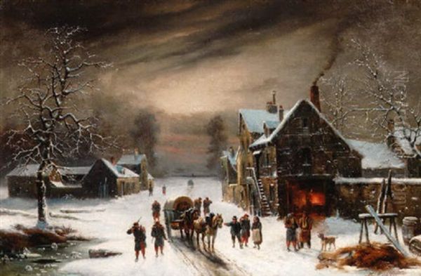 Le Convoi Militaire Sous La Neige Oil Painting by Louis-Claude Malbranche