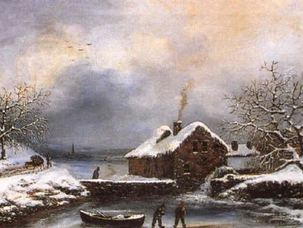 Paysage De Neige Oil Painting by Louis-Claude Malbranche