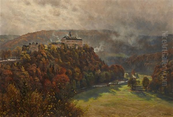 The Castle Schwarzburg In Thuringia Oil Painting by Karl Wilhelm Christian Malchin