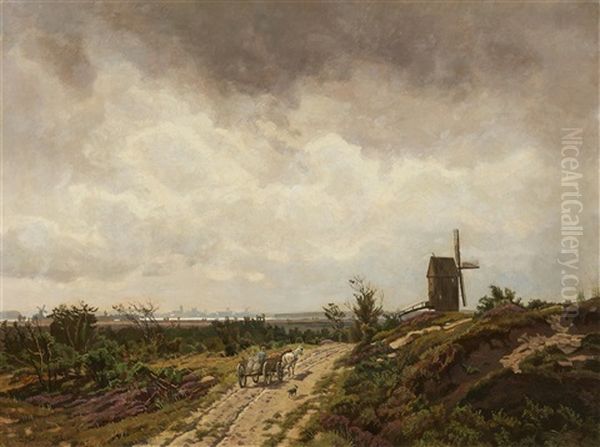 Summer Scene With A Mill And A View Of Schwerin by Karl Wilhelm Christian Malchin