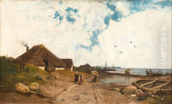 Gehoft Am Bodden Oil Painting by Karl Wilhelm Christian Malchin