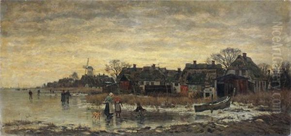 Altenhagen Auf Fischland Im Winter Oil Painting by Karl Wilhelm Christian Malchin