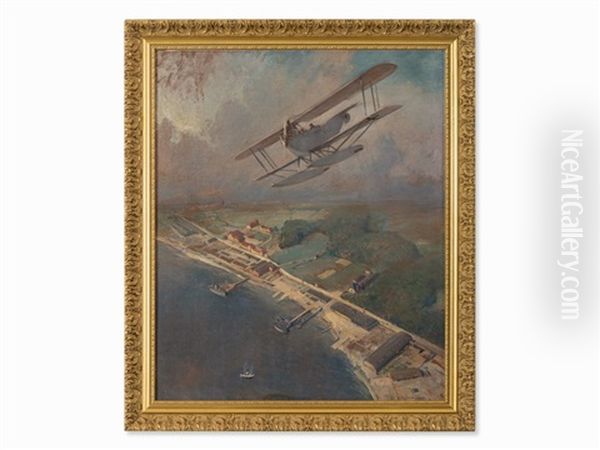 Biplane Of The German Empire Air Force Oil Painting by Karl Wilhelm Christian Malchin