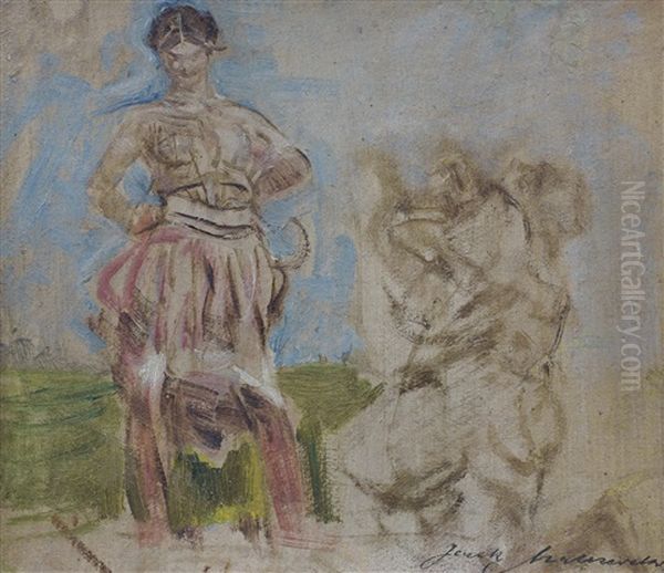 Sketch With Two Figures Oil Painting by Jacek Malczewski