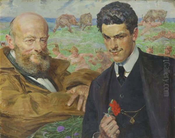 Piotr Hubal Dobrzanski With Philosophy Student (allegory Of Experience And Youth) Oil Painting by Jacek Malczewski