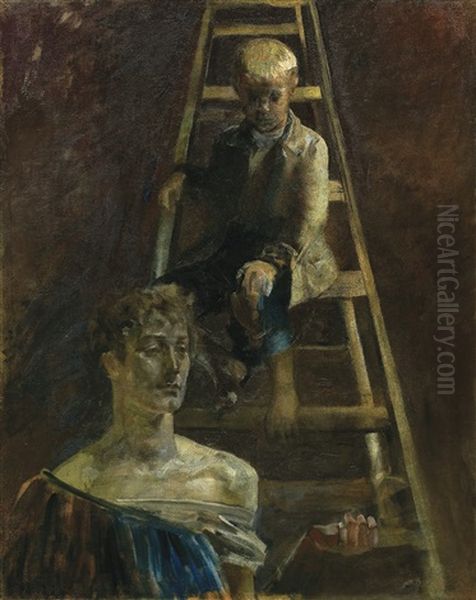 Little Painter And Muse Oil Painting by Jacek Malczewski