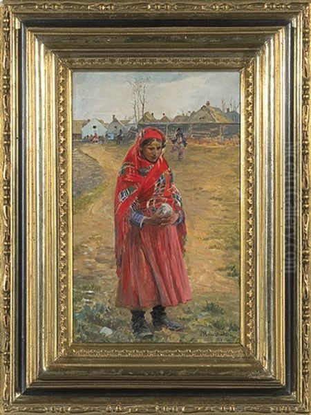 Red Girl Oil Painting by Jacek Malczewski