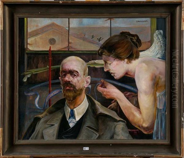 Autoportrait A La Muse Oil Painting by Jacek Malczewski