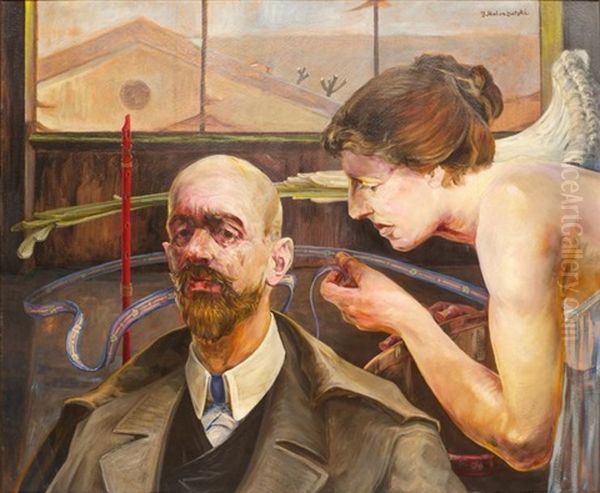 Autoportrait A L'ange Ou L'annonciation Oil Painting by Jacek Malczewski