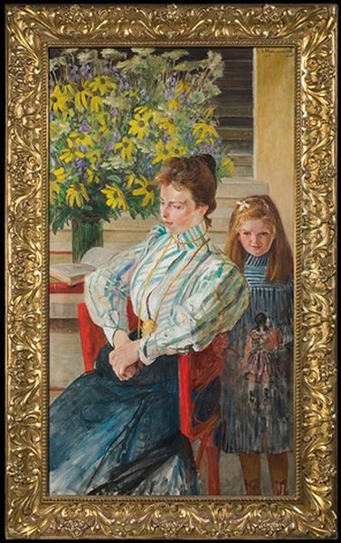 Portrait Of Mrs. Nowak With Daughter Oil Painting by Jacek Malczewski