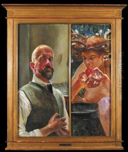 Autoportret Z Meduza (diptych) Oil Painting by Jacek Malczewski