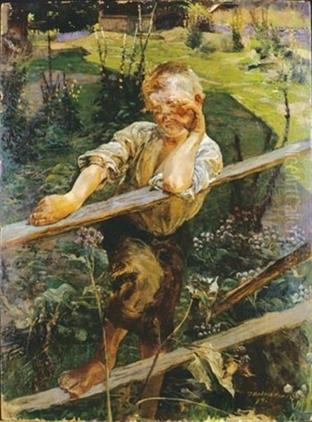 Chlopak Na Kladce Oil Painting by Jacek Malczewski