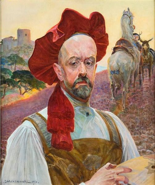 Autoportret Z Zamkiem W Tle Oil Painting by Jacek Malczewski