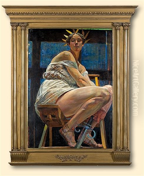 In The Studio, Nike Oil Painting by Jacek Malczewski