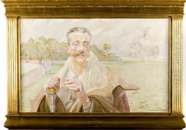 Portrait Of Man With Landscape In Background Oil Painting by Jacek Malczewski