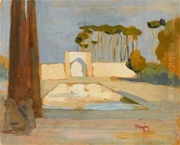 Landscape With Reflecting Pool Oil Painting by Konstantinos Maleas