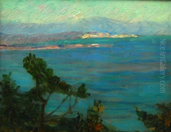 View Along A Mediterannean Coast Oil Painting by Konstantinos Maleas