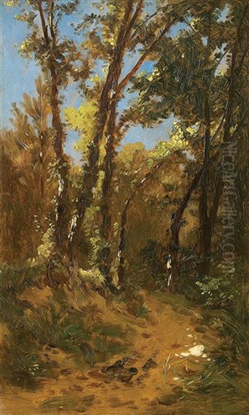 A Forest Path Oil Painting by Wladislaw Malecki