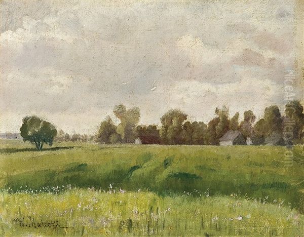 Landscape With The Village In The Distance Oil Painting by Wladislaw Malecki