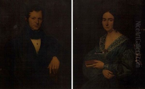 Portrait D'homme (+ Portrait De Femme; Pair) Oil Painting by Alexis Joseph Louis De Malecy